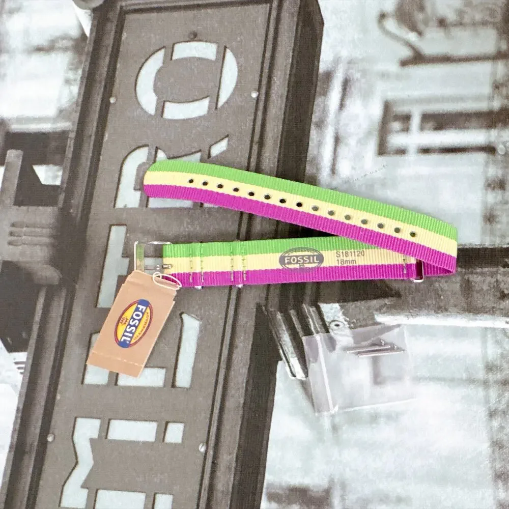Fossil S181120 18mm Nylon Watch Strap Green Yellow Magenta Stripe Band NWT